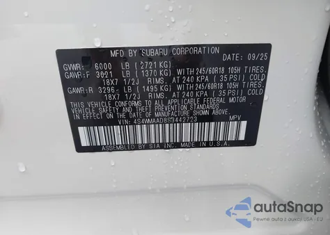 2025 Subaru Ascent Premium 8-Passenger z USA, uszkodzony, nr VIN 4S4WMAAD8S3442723